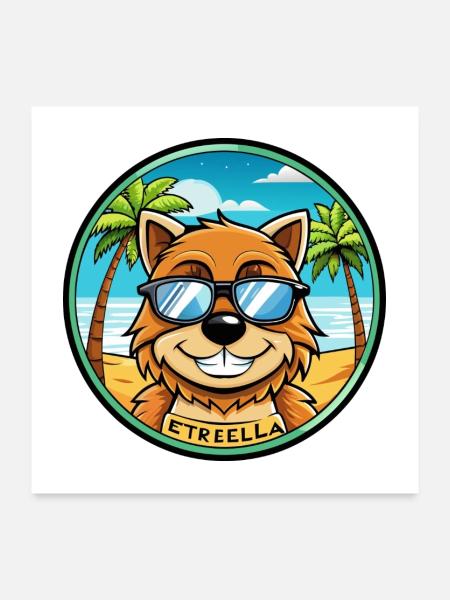 Estrela Mountain Dog Breed Cartoon Sunglass Beach - Poster 60 x 60 cm - blanc - Devant