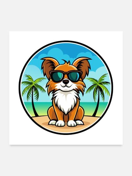 Englische Spielzeug Spaniel Hund Rasse Cartoon Sonnenbrille - Poster 60x60 cm - Weiß - Vorne