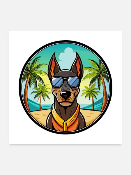 Doberman Dog Breed Cartoon Sunglasses Beach - Poster 24" x 24" (60x60 cm) - white - Front