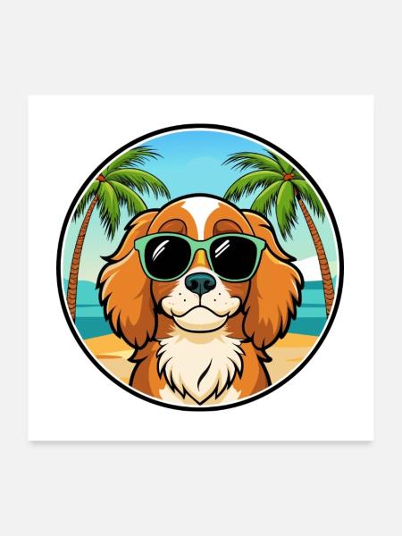 Cavalier King Charles Spaniel Hunderasse Karikatur - Poster 60x60 cm - Weiß - Vorne