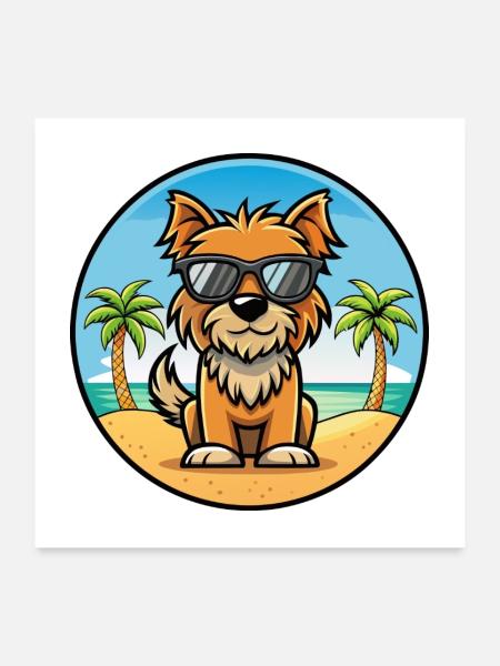 Belgische Griffon Hunderasse Cartoon Sonnenbrille Strand - Poster 60x60 cm - Weiß - Vorne