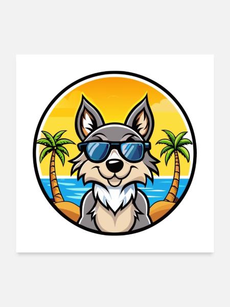 Tschechoslowakischer Wolfshund Rasse Cartoon Sonnenbrille Strand - Poster 60x60 cm - Weiß - Vorne