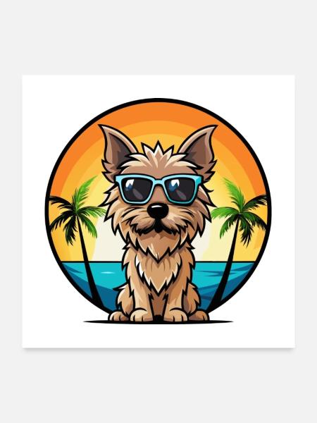Cairn Terrier Hund Rasse Cartoon Sonnenbrille Strand - Poster 60x60 cm - Weiß - Vorne