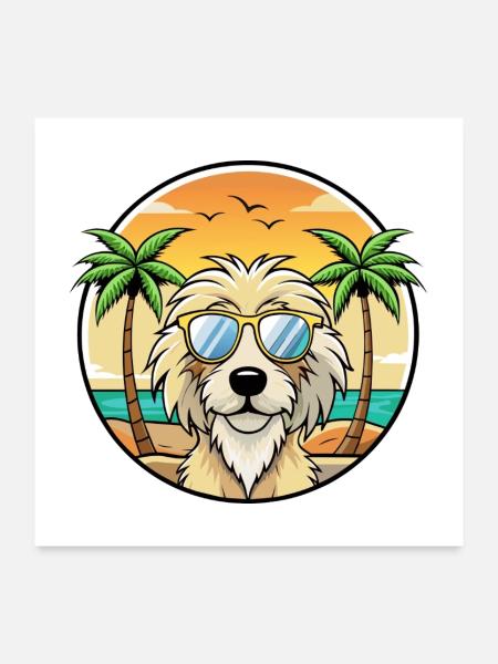 Katalanische Schäferhundrasse Cartoon Sonnenbrille Strand - Poster 60x60 cm - Weiß - Vorne