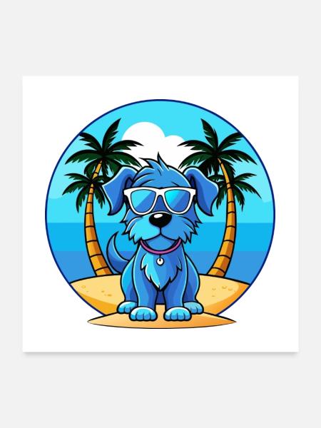 Blaue Picardie Spaniel Hund Rasse Cartoon Sonnenbrille - Poster 60x60 cm - Weiß - Vorne