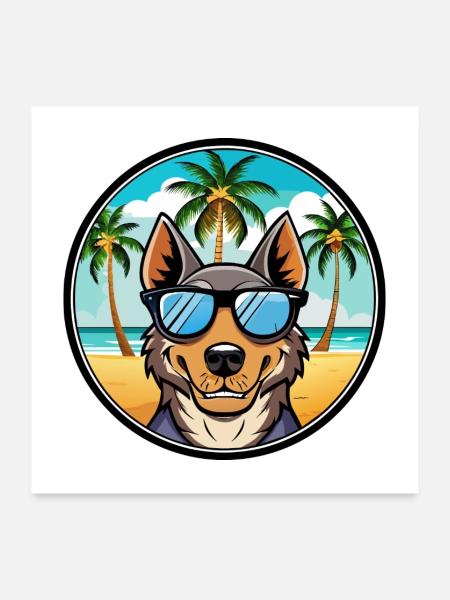Beauceron Hunderasse Cartoon Sonnenbrille Strand - Poster 60x60 cm - Weiß - Vorne