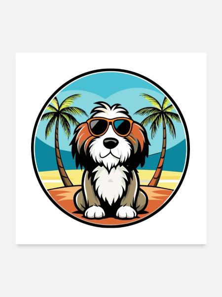 Basset Griffon Vendéen Hunderasse Cartoon Beach - Poster 60x60 cm - Weiß - Vorne