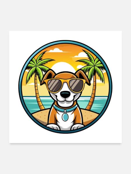 Ariege Pointer Hund Rasse Cartoon Sonnenbrille Strand - Poster 60x60 cm - Weiß - Vorne