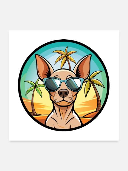 Amerikanischer haarloser Terrier Hunderasse Cartoon Beach - Poster 60x60 cm - Weiß - Vorne