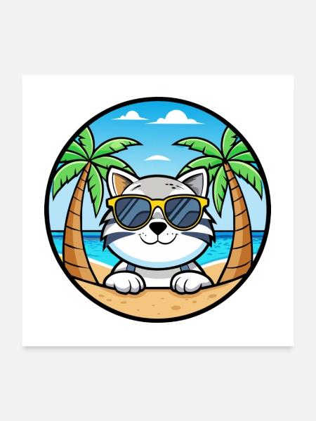 Schneeschuh Katze Rasse Cartoon Sonnenbrille Strand - Poster 60x60 cm - Weiß - Vorne