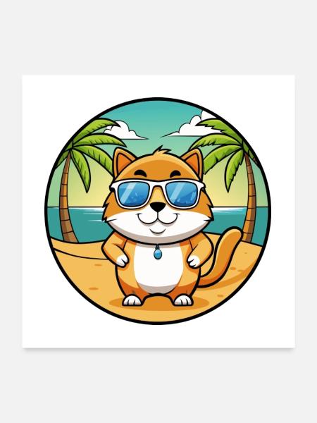 Hosico Katzenrasse Cartoon Sonnenbrille Strand - Poster 60x60 cm - Weiß - Vorne