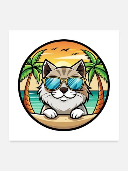 Himalaya-Katzenrasse Cartoon-Sonnenbrille Strand - Poster 60x60 cm - Weiß - Vorne