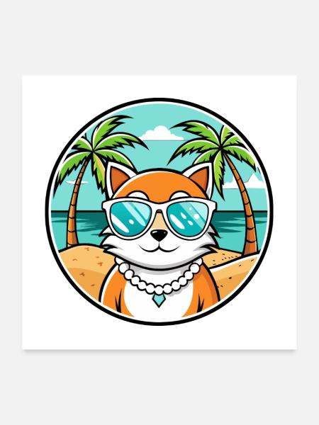 Hantilly Tiffany Cat Breed Cartoon Sunglass Beach - Poster 24" x 24" (60x60 cm) - white - Front