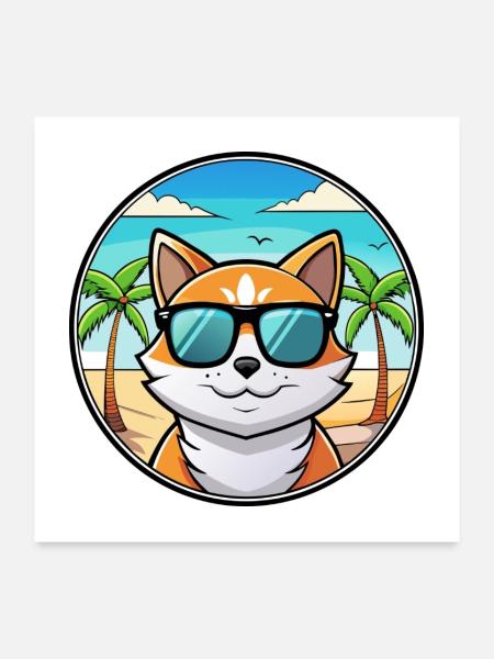 Verdünnte Kattunkatzenrasse Cartoon Sonnenbrille Strand - Poster 60x60 cm - Weiß - Vorne