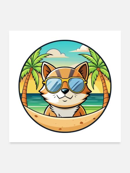 Donskoy Katzenrasse Cartoon Sonnenbrille Strand - Poster 60x60 cm - Weiß - Vorne