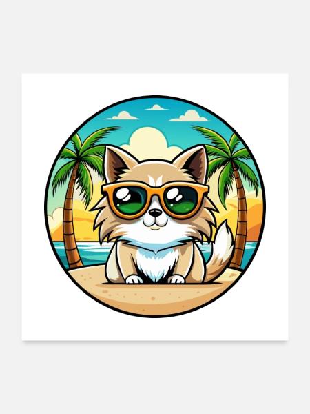 Birma Katzenrasse Cartoon Sonnenbrille Strand - Poster 60x60 cm - Weiß - Vorne