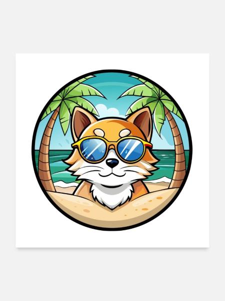 Ragdoll Katzenrasse Cartoon Sonnenbrille Strand - Poster 60x60 cm - Weiß - Vorne