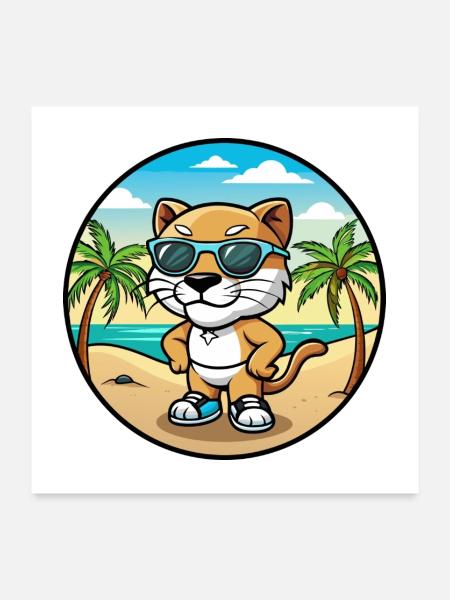 Baby Katze Rasse Cartoon Sonnenbrille Strand - Poster 60x60 cm - Weiß - Vorne