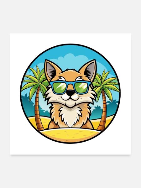 Lunettes de soleil de dessin animé de race de chat à poil long allemand plage - Poster 60 x 60 cm - blanc - Devant