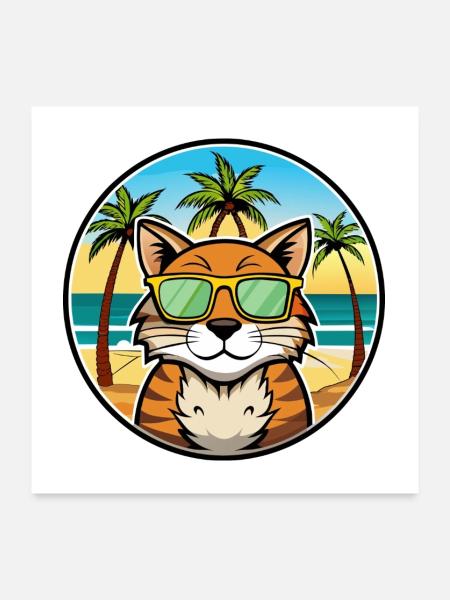 California Spangled Cat Breed Cartoon Sunglasses - Poster 24" x 24" (60x60 cm) - white - Front