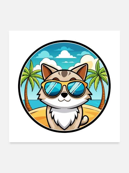 Birma Katzenrasse Cartoon Sonnenbrille Strand - Poster 60x60 cm - Weiß - Vorne