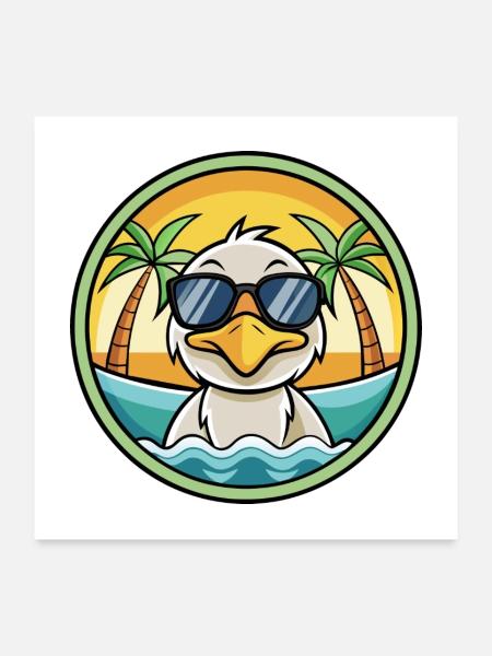 Ente Lustige Cartoon Sommer Strand Sonnenbrille Aufkleber - Poster 60x60 cm - Weiß - Vorne