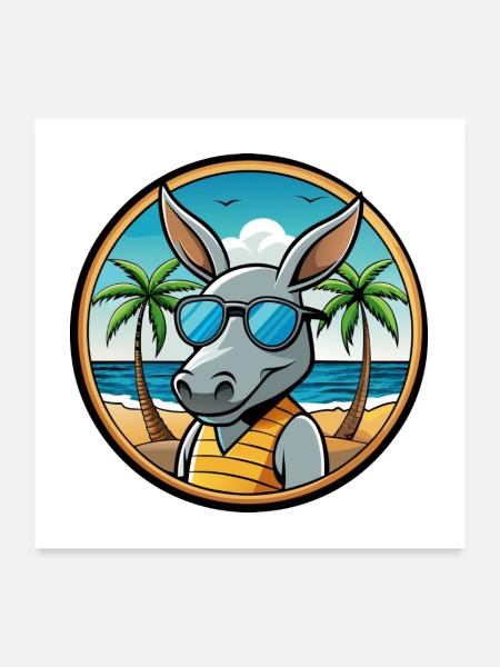 Erdferkel Lustige Cartoon Sommer Strand Sonnenbrille - Poster 60x60 cm - Weiß - Vorne