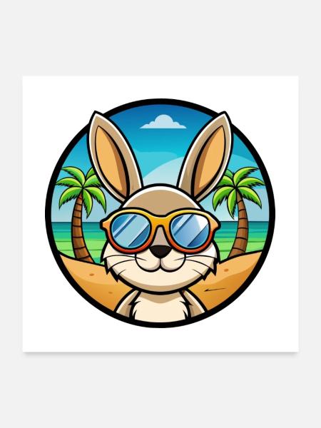 Rabbit Funny Cartoon Summer Beach Sunglasses Cool - Poster 24" x 24" (60x60 cm) - white - Front