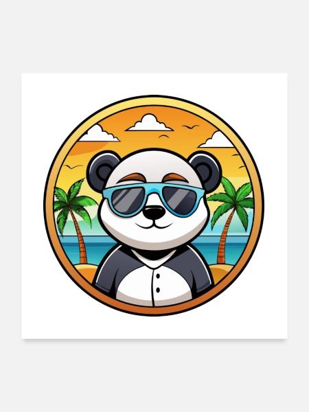 Panda Lustige Cartoon Sommer Strand Sonnenbrille Cool - Poster 60x60 cm - Weiß - Vorne