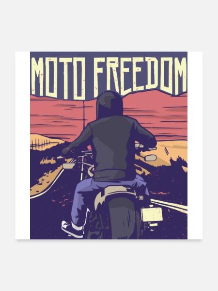 Motorrad, Motorradfahrer, Moto Freedom - Poster 60x60 cm - Weiß - Vorne