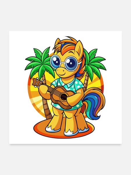 Lustige Pony Sommer Strand Sonnenbrille Hawaiianisch - Poster 60x60 cm - Weiß - Vorne