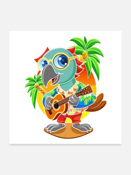 Lustige Papagei Sommer Strand Sonnenbrille Hawaiianisch - Poster 60x60 cm - Weiß - Vorne