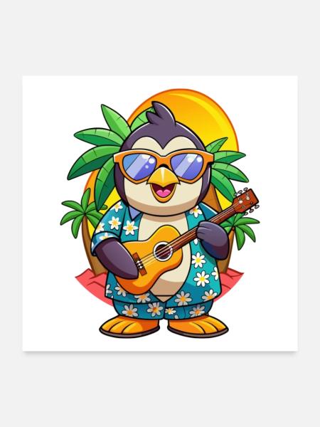 Lustige Pinguin Sommer Strand Sonnenbrille Hawaiianisch - Poster 60x60 cm - Weiß - Vorne