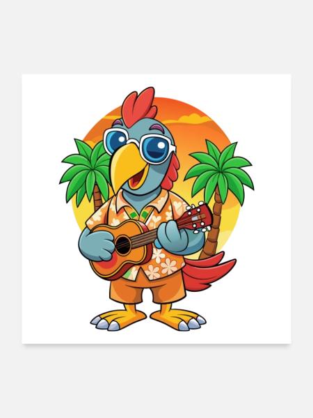Lustige Papagei Sommer Strand Sonnenbrille Hawaiianisch - Poster 60x60 cm - Weiß - Vorne