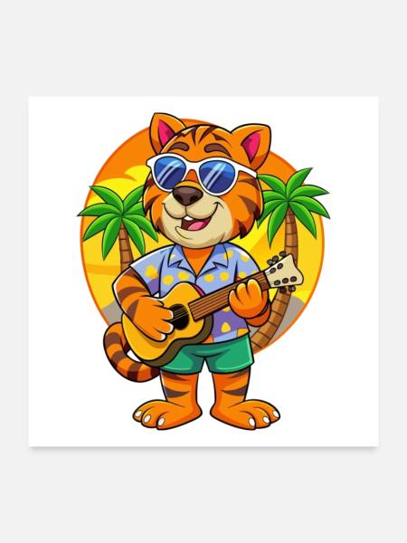 Lunettes de soleil de plage d’été Funny Tiger Hawaiian - Poster 60 x 60 cm - blanc - Devant