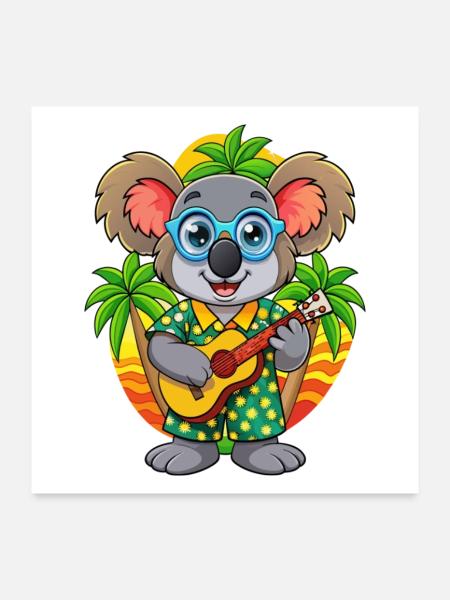 Lustige Koala Sommer Strand Sonnenbrille Hawaiianisch - Poster 60x60 cm - Weiß - Vorne