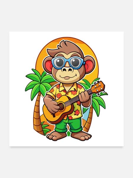 Lunettes de soleil de plage d’été de dessin animé de singe drôle - Poster 60 x 60 cm - blanc - Devant