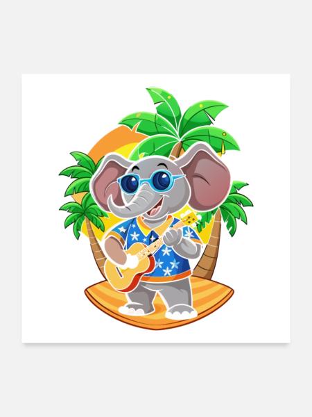 Lustige Elefant Cartoon Sommer Strand Sonnenbrille - Poster 60x60 cm - Weiß - Vorne