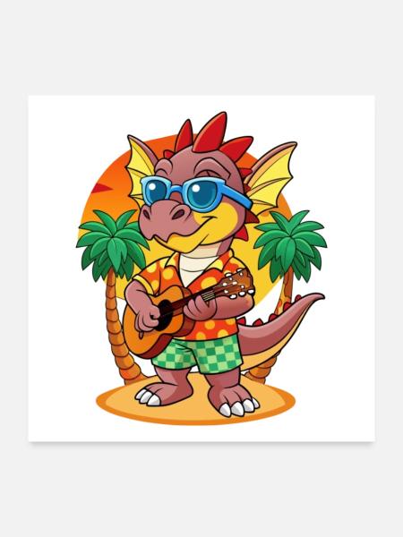 Lunettes de soleil de plage d’été de dessin animé de dragon drôle - Poster 60 x 60 cm - blanc - Devant