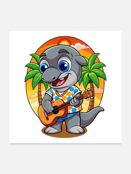 Lustige Delphin Cartoon Sommer Strand Sonnenbrille - Poster 60x60 cm - Weiß - Vorne
