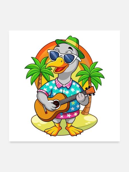 Drôle Goose Cartoon Lunettes de soleil de plage d’été Guitare - Poster 60 x 60 cm - blanc - Devant