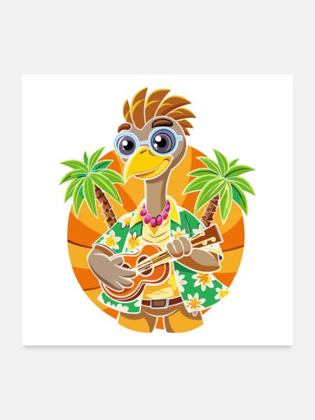 Funny Emu Cartoon Summer Beach Lunettes de soleil guitare - Poster 60 x 60 cm - blanc - Devant