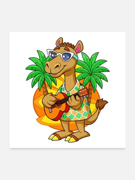 Lustige Kamel Cartoon Sommer Strand Sonnenbrille Gitarre - Poster 60x60 cm - Weiß - Vorne