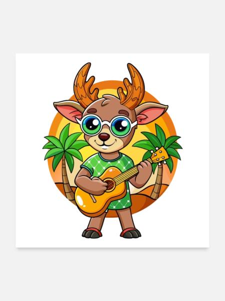 Lustige Antilope Cartoon Sommer Strand Sonnenbrille - Poster 60x60 cm - Weiß - Vorne