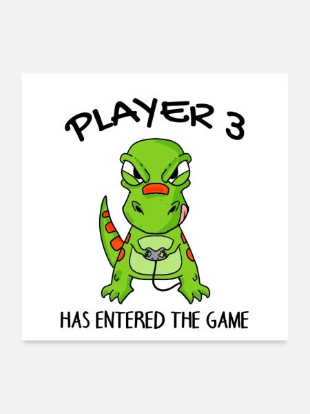 Spieler 3 hat das Spiel Betreten Baby Dinosaurier - Poster 60x60 cm - Weiß - Vorne