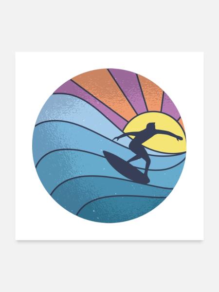 Sonne Meer Wellenreiten - Poster 60x60 cm - Weiß - Vorne