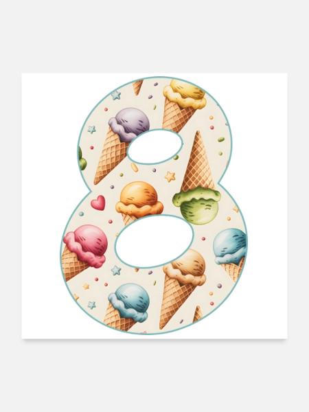 EISCREME NUMMER 8 JAHRE EIS 8. GEBURTSTAG - Poster 60x60 cm - Weiß - Vorne