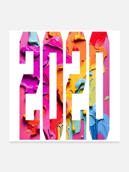 BUNT 6. GEBURTSTAG 2020 - Poster 60x60 cm - Weiß - Vorne