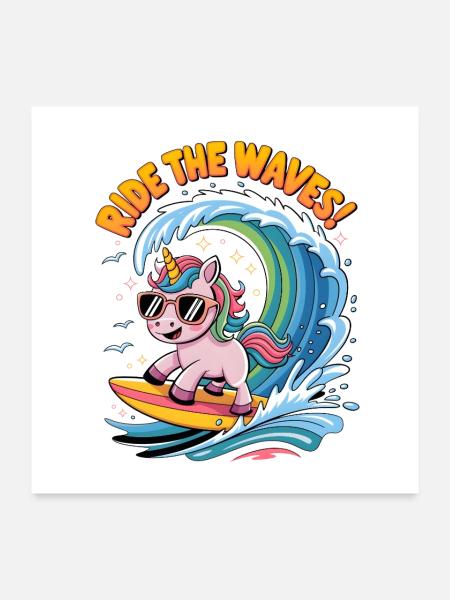 Surfez sur les vagues ! - Poster 60 x 60 cm - blanc - Devant