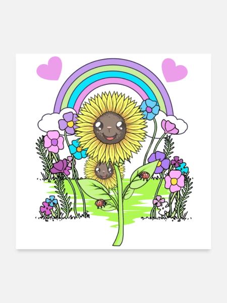 Sonnenblume Sonnenblumen Blume Blumen - Poster 60x60 cm - Weiß - Vorne